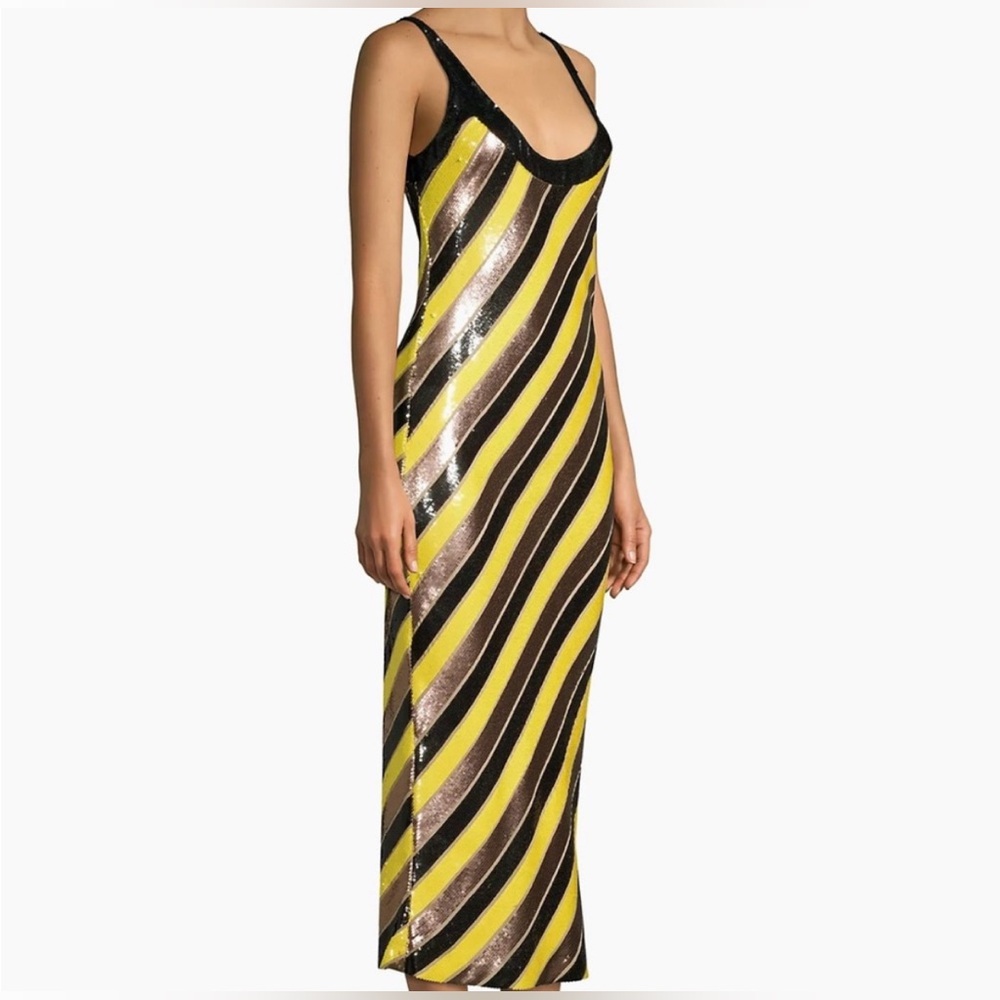 DVF DIANE VON FURSTENBERG LUISA STRIPED SEQUIN-EMBELLISHED SILK-CHIFFON DRESS